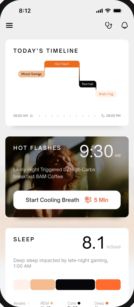 The MenoHealth app timeline and sleep insights